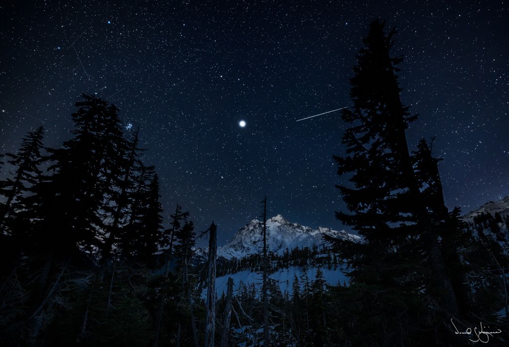 Geminids Meteor Over Mt. Shuksan